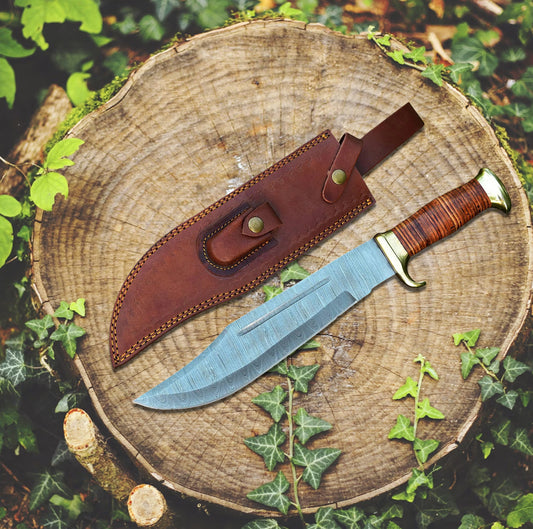 Handmade Damascus Bowie Knife – Kukri Style | Customizable Gift for Him, Perfect for Birthdays, Anniversaries & Father’s Day