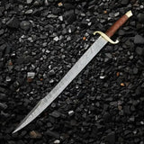 Viking Norse Sword Replica – 30" Hand-Forged Damascus Steel with Leather Sheath