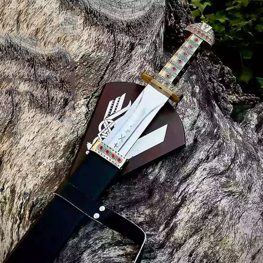 Ragnar Lothbrok Viking Sword Replica – 39" Stainless Steel with Decorated Handle, Scabbard & Wall Mount
