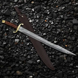 Viking Norse Sword Replica – 30" Hand-Forged Damascus Steel with Leather Sheath