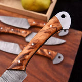 CUSTOM HANDMADE FORGED DAMASCUS STEEL STEAK KNIFE CHEF SET WOOD HANDLE