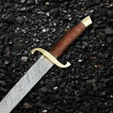 Viking Norse Sword Replica – 30" Hand-Forged Damascus Steel with Leather Sheath