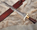 Handcrafted Damascus Steel Viking Sword – 512 Layer Double-Edged Blade, Premium Leather Sheath | Medieval Battle-Ready Sword, Fantasy Weapon, Collector's Edition