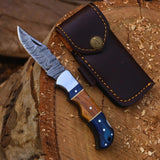 Handcrafted Damascus Back Lock Knife with Leather Sheath