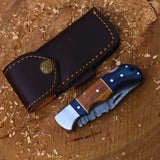 Handcrafted Damascus Back Lock Knife with Leather Sheath