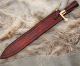 Handcrafted Damascus Steel Viking Sword – 512 Layer Double-Edged Blade, Premium Leather Sheath | Medieval Battle-Ready Sword, Fantasy Weapon, Collector's Edition