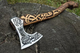 Handcrafted Viking Axe - Custom Engraved Wood Handle with Unique Design | Premium Quality Survival Tool