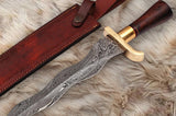 Handcrafted Damascus Steel Viking Sword – 512 Layer Double-Edged Blade, Premium Leather Sheath | Medieval Battle-Ready Sword, Fantasy Weapon, Collector's Edition