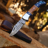 Handcrafted Damascus Back Lock Knife with Leather Sheath