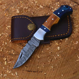 Handcrafted Damascus Back Lock Knife with Leather Sheath