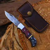 Premium Handmade Damascus Folding Knife with Sheath