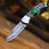Copper Damascus Steel Folding Knife | Handmade Pocket