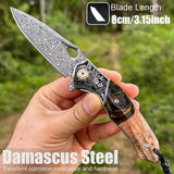 Damascus Folding Knife | Handmade Hunting & Camping Pocket Knife