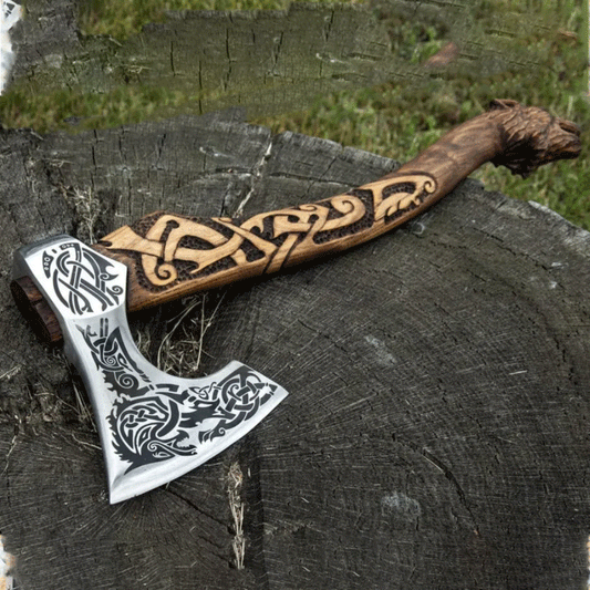 Handcrafted Viking Axe - Custom Engraved Wood Handle with Unique Design | Premium Quality Survival Tool