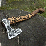 Handcrafted Viking Axe - Custom Engraved Wood Handle with Unique Design | Premium Quality Survival Tool