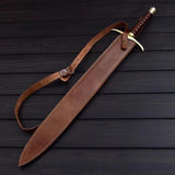 Handmade Damascus Steel Viking Sword with Leather Sheath