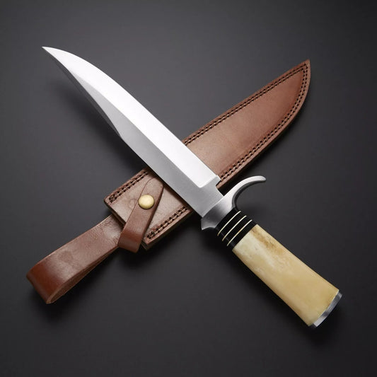 Premium Custom D2 Steel Bowie Knife | Handmade Outdoor Knife with Leather Sheath