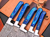 Custom Damascus Steel Chef Knife Set | Hand-Forged Professional Kitchen Knives with Leather Case
