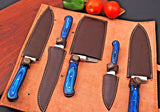 Custom Damascus Steel Chef Knife Set | Hand-Forged Professional Kitchen Knives with Leather Case