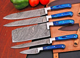 Custom Damascus Steel Chef Knife Set | Hand-Forged Professional Kitchen Knives with Leather Case