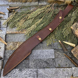 34" Hand-Forged Damascus Steel Calymore Viking Sword with Leather Sheath | Sharp Blade