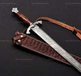 Custom Handmade Damascus Steel Viking-Style Sword | Decorative Collectible