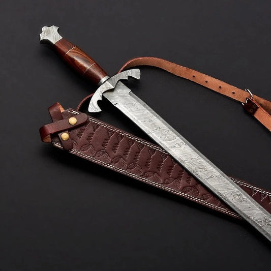 Custom Handmade Damascus Steel Viking-Style Sword | Decorative Collectible