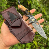 Damascus Folding Knife | Handmade Hunting & Camping Pocket Knife