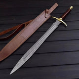 Handmade Damascus Steel Viking Sword with Leather Sheath