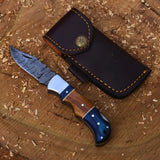 Handcrafted Damascus Back Lock Knife with Leather Sheath