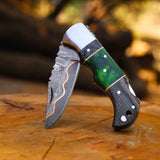 Copper Damascus Steel Folding Knife | Handmade Pocket