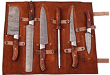 Premium Handmade Damascus Steel Chef Knife Set - 5-Piece with Leather Roll, High-Quality Kitchen Knives