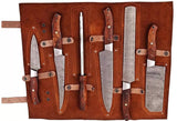 Premium Handmade Damascus Steel Chef Knife Set - 5-Piece with Leather Roll, High-Quality Kitchen Knives
