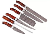 Premium Handmade Damascus Steel Chef Knife Set - 5-Piece with Leather Roll, High-Quality Kitchen Knives