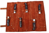 Premium Handmade Damascus Steel Chef Knife Set with Black Wooden Handles - 5-Piece Kitchen Knife Set with Leather Roll