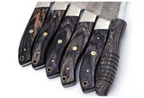 Premium Handmade Damascus Steel Chef Knife Set with Black Wooden Handles - 5-Piece Kitchen Knife Set with Leather Roll