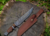 Rosewood Handle Handmade Damascus Knife | Custom Outdoor Blade Gift for Him | Rustic Bowie Knife for Camping, Hunting & Special Occasions