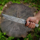 Rosewood Handle Handmade Damascus Knife | Custom Outdoor Blade Gift for Him | Rustic Bowie Knife for Camping, Hunting & Special Occasions