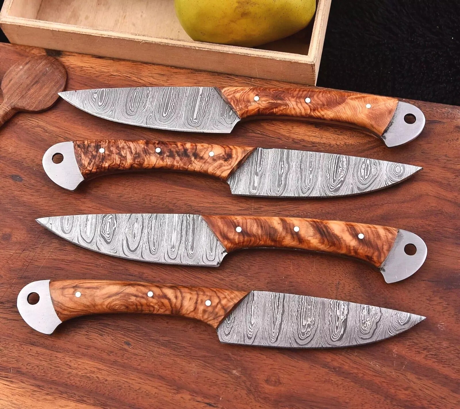 CUSTOM HANDMADE FORGED DAMASCUS STEEL STEAK KNIFE CHEF SET WOOD HANDLE