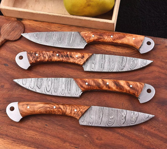 CUSTOM HANDMADE FORGED DAMASCUS STEEL STEAK KNIFE CHEF SET WOOD HANDLE