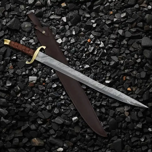 Viking Norse Sword Replica – 30" Hand-Forged Damascus Steel with Leather Sheath