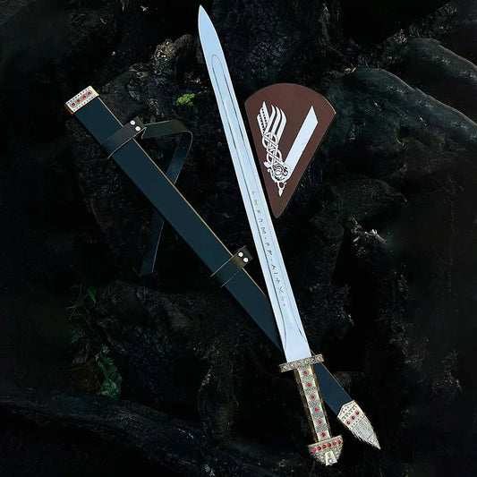 Ragnar Lothbrok Viking Sword Replica – 39" Stainless Steel with Decorated Handle, Scabbard & Wall Mount
