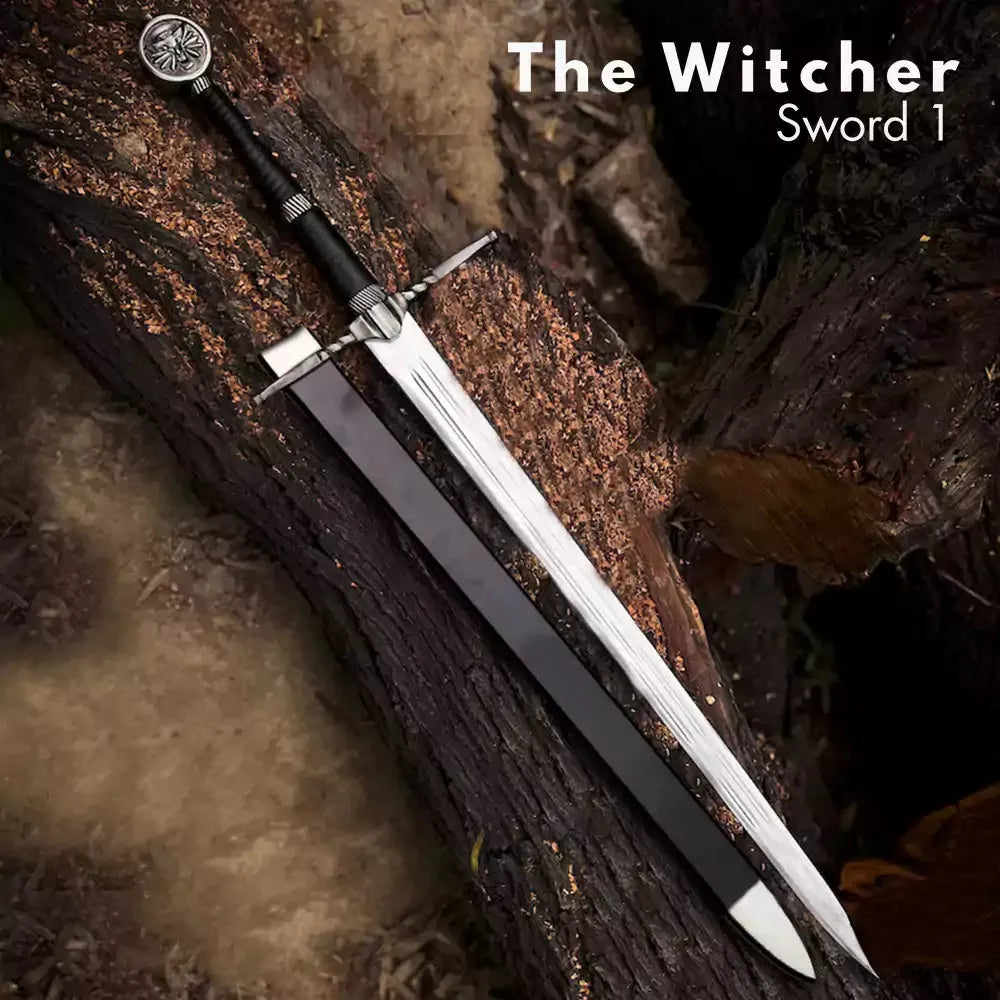 Witcher Sword Set – Geralt of Rivia Replica Swords, 44" Steel Longswords with Leather Handles & Scabbards