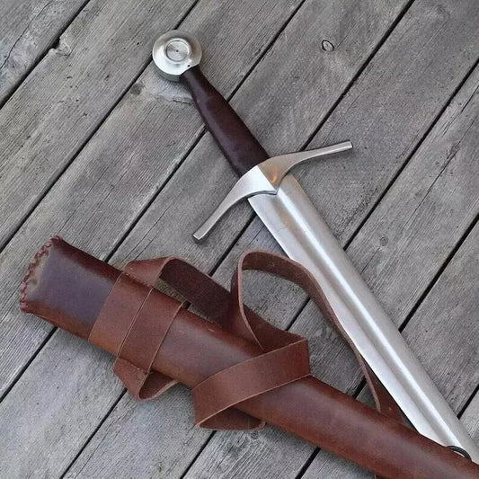 Hand-Forged Medieval Arming Sword – Battle Ready Knightly Sword with Leather Scabbard