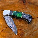 Copper Damascus Steel Folding Knife | Handmade Pocket