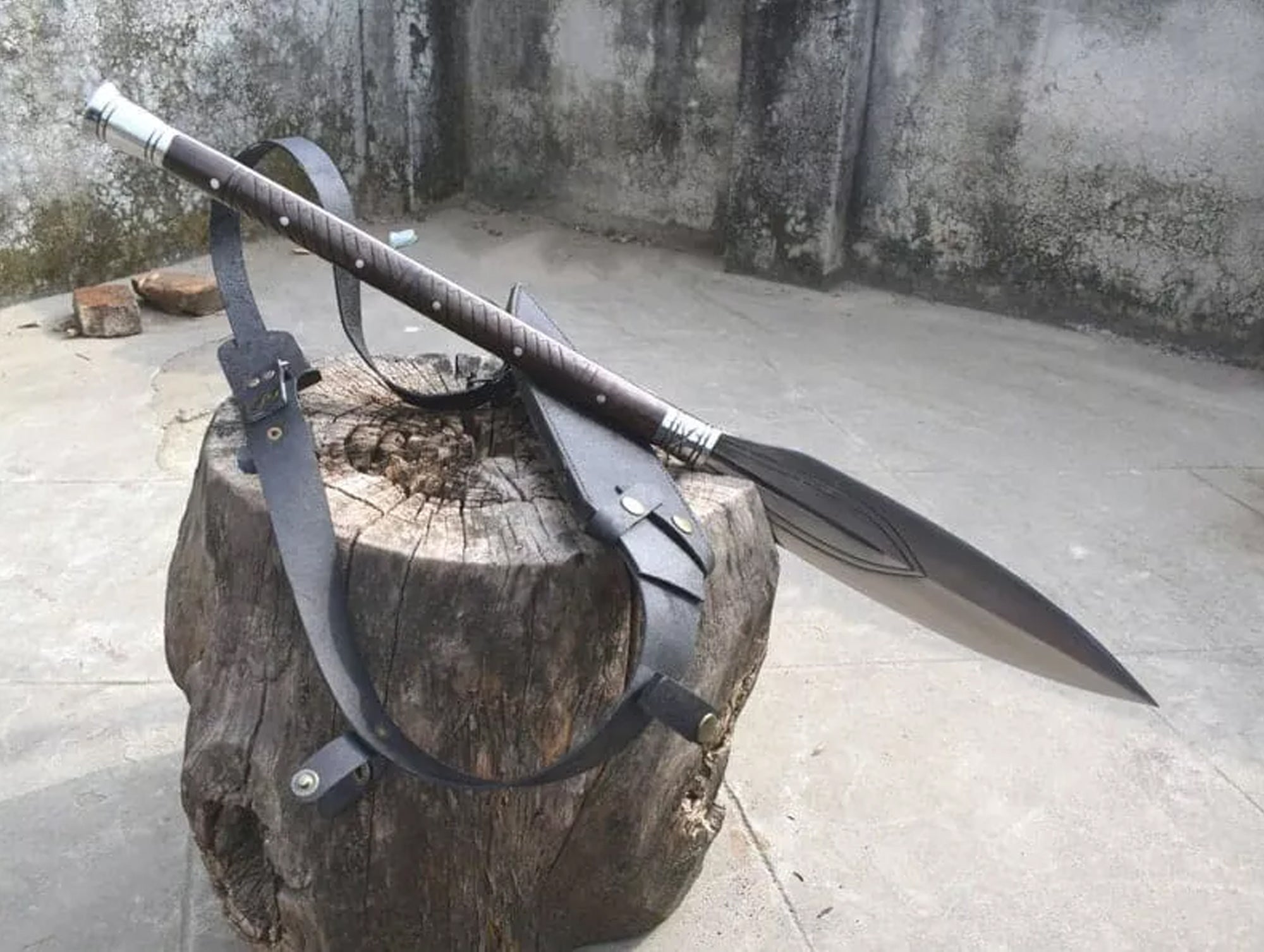 Custom Handmade Viking Spear – Medieval Polearm with Leather Sheath, Handcrafted Steel Blade, Unique Collector's Piece