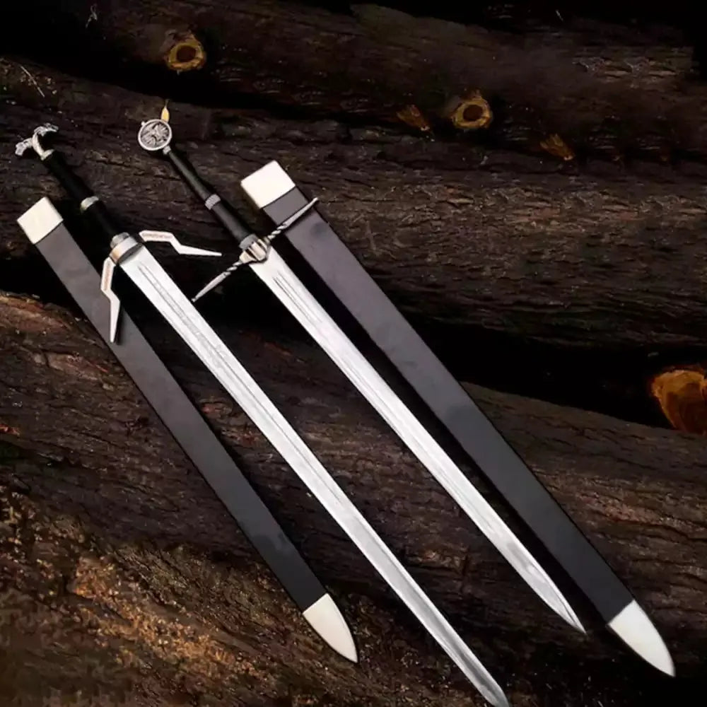 Witcher Sword Set – Geralt of Rivia Replica Swords, 44" Steel Longswords with Leather Handles & Scabbards