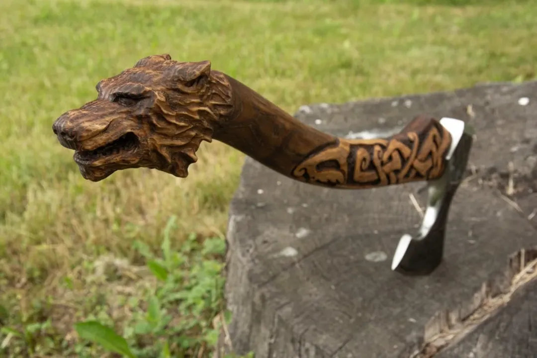 Handcrafted Viking Axe - Custom Engraved Wood Handle with Unique Design | Premium Quality Survival Tool
