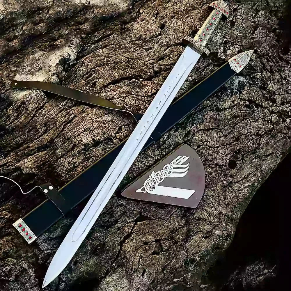 Ragnar Lothbrok Viking Sword Replica – 39" Stainless Steel with Decorated Handle, Scabbard & Wall Mount