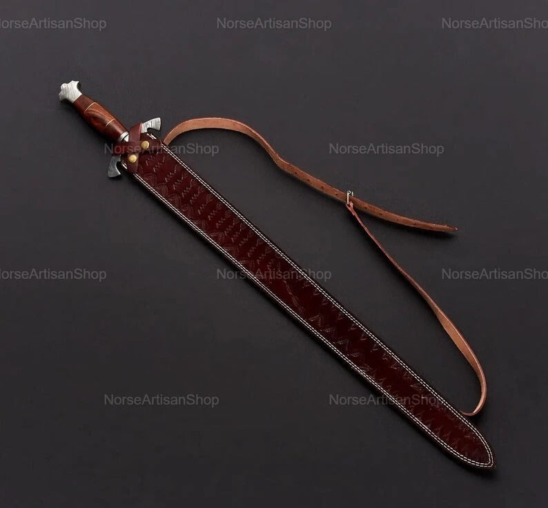 Custom Handmade Damascus Steel Viking-Style Sword | Decorative Collectible